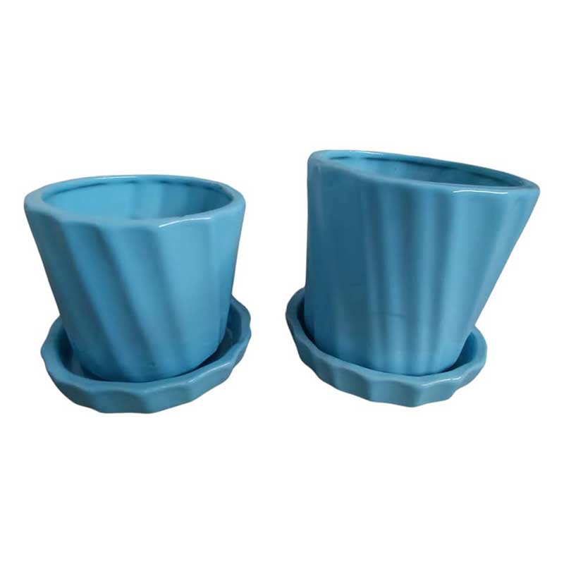 Aqua Blue Ceramic Twin Planter Set